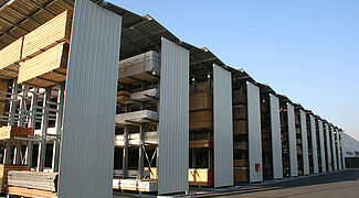 Cantilever racking system with roof and cladding wall